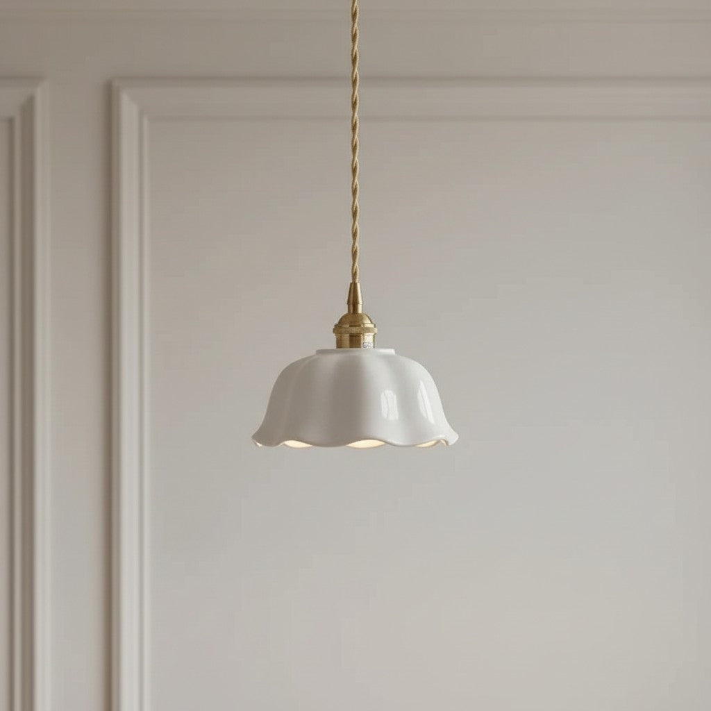 White Nordic Minimalist Scalloped LED Ceramic Ceiling Pendant Light