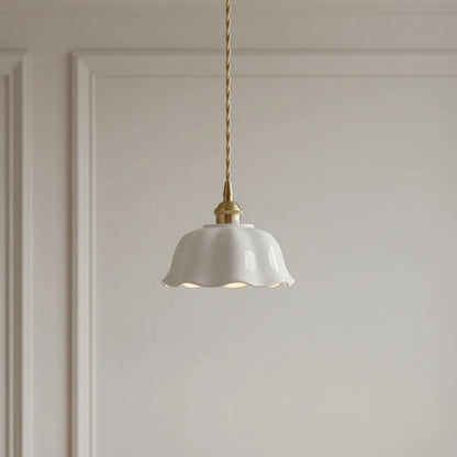 White Nordic Minimalist Scalloped LED Ceramic Ceiling Pendant Light