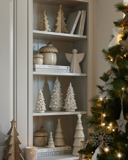 Nordic Ceramic Snowy Layered Christmas Tree With Star - 3 Sizes