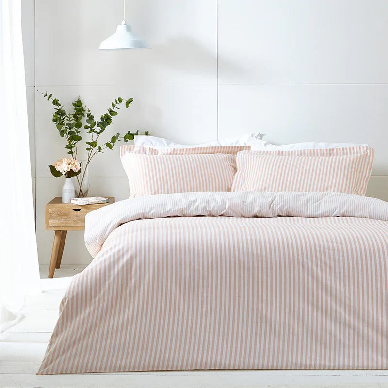 100% Cotton Reversible Stripe Duvet Cover Set - 4 Colours