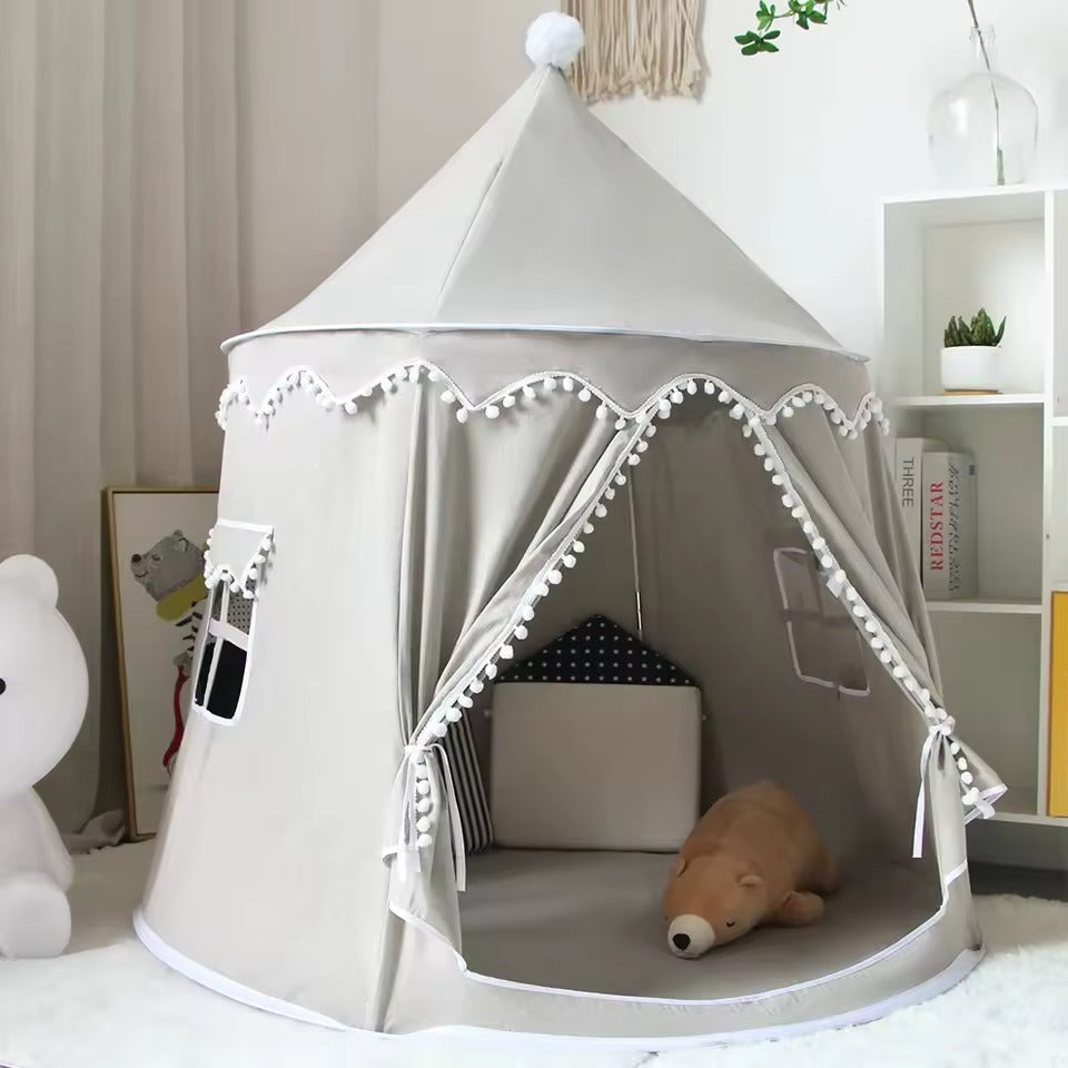 Round Plush Indoor & Outdoor Play Tent for Children - Beige, Grey & Pink