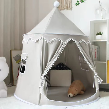 Round Plush Indoor & Outdoor Play Tent for Children - Beige, Grey & Pink