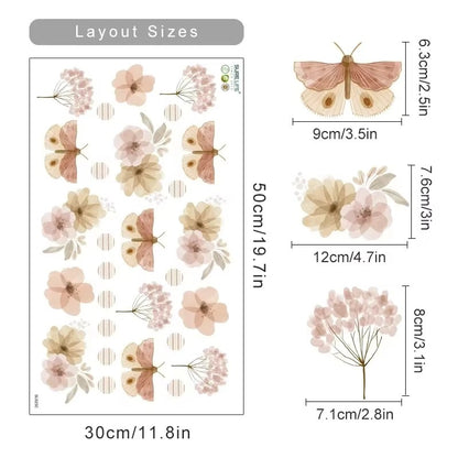 Playful Watercolour Wonders Wall Stickers: Botanical Floral Garden & Butterflies