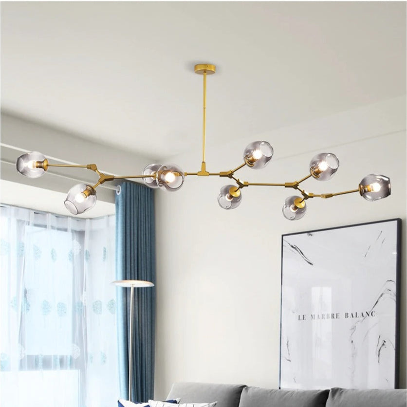 Modern Heritage Clear Glass Ball Semi-Flush Adjustable Bar Chandelier Pendant - Gold & Black