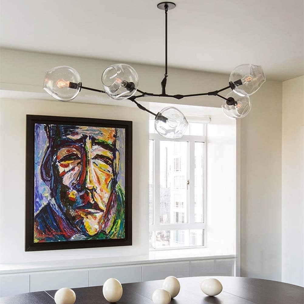 Modern Heritage Clear Glass Ball Semi-Flush Adjustable Bar Chandelier Pendant - Gold & Black