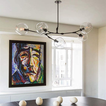 Modern Heritage Clear Glass Ball Semi-Flush Adjustable Bar Chandelier Pendant - Gold & Black