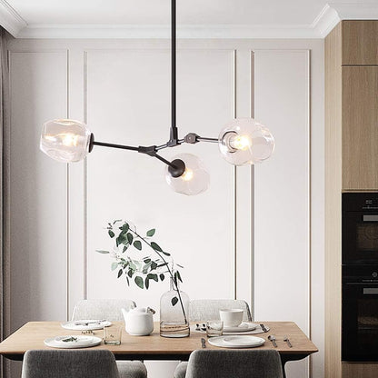 Modern Heritage Clear Glass Ball Semi-Flush Adjustable Bar Chandelier Pendant - Gold & Black