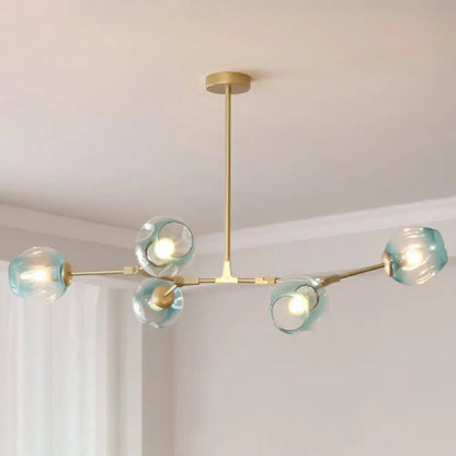 Modern Heritage Clear Glass Ball Semi-Flush Adjustable Bar Chandelier Pendant - Gold & Black