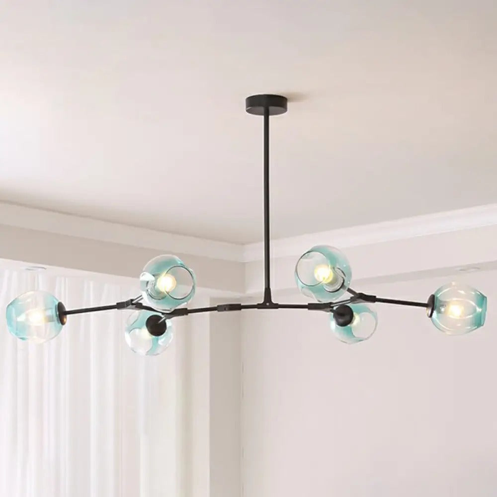 Modern Heritage Clear Glass Ball Semi-Flush Adjustable Bar Chandelier Pendant - Gold & Black