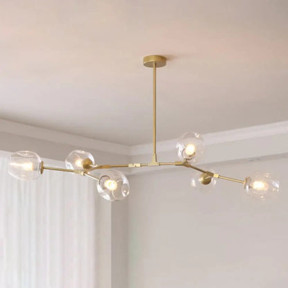 Modern Heritage Clear Glass Ball Semi-Flush Adjustable Bar Chandelier Pendant - Gold & Black