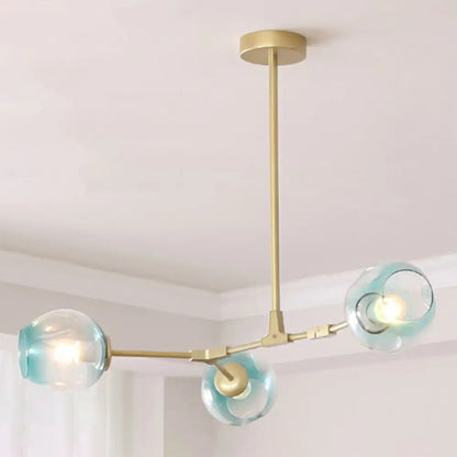 Modern Heritage Clear Glass Ball Semi-Flush Adjustable Bar Chandelier Pendant - Gold & Black