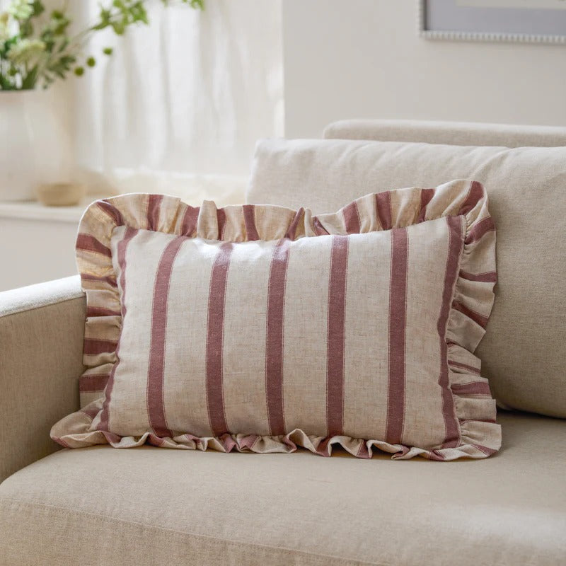 Connie Striped Ruffle Frill Square Cushion Cover - 4 Colours