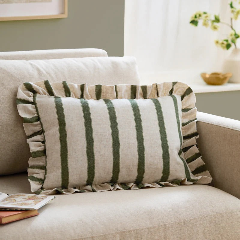 Connie Striped Ruffle Frill Square Cushion Cover - 4 Colours