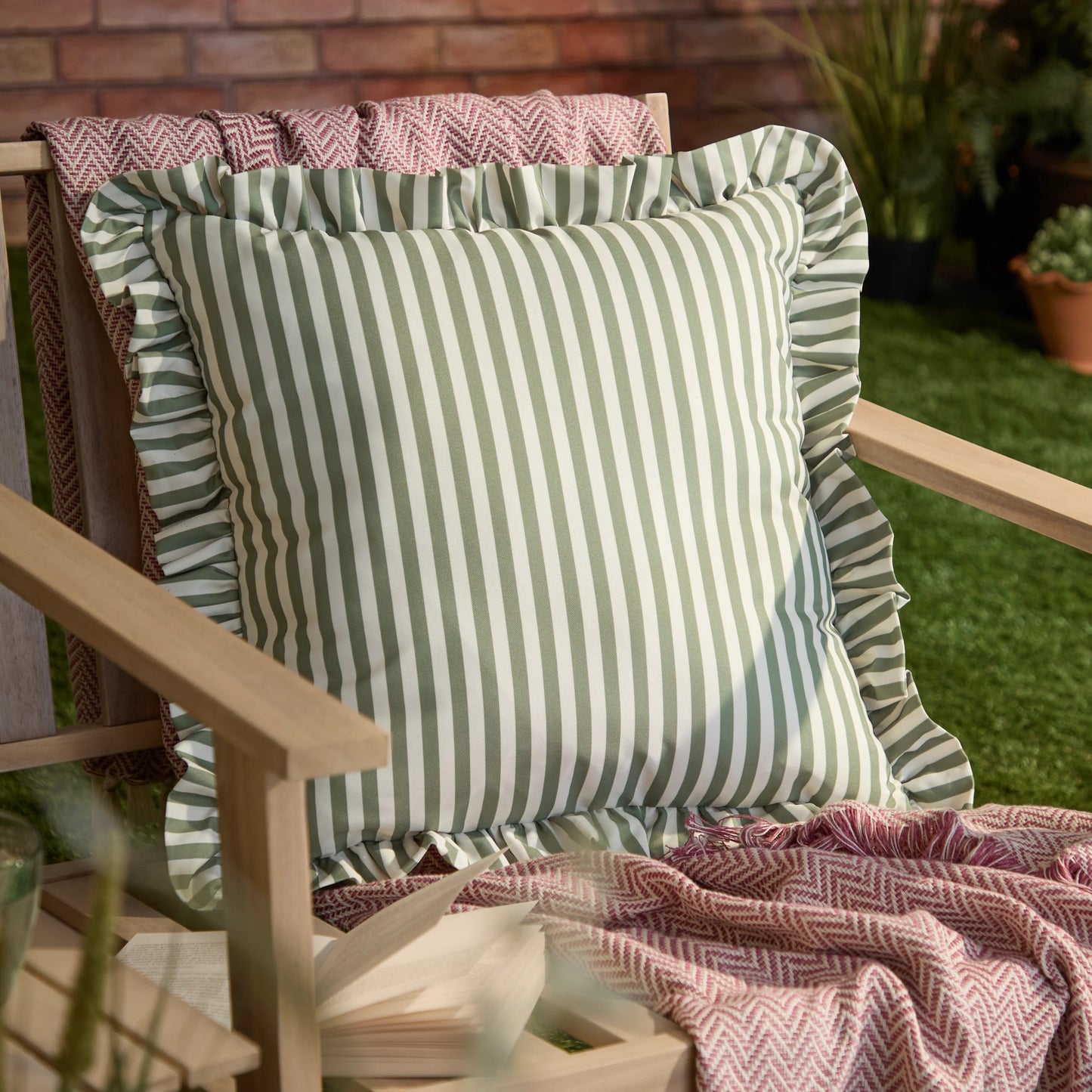 Millie Ruffle Striped Outdoor Water Resistant Cushion - 3 Colours