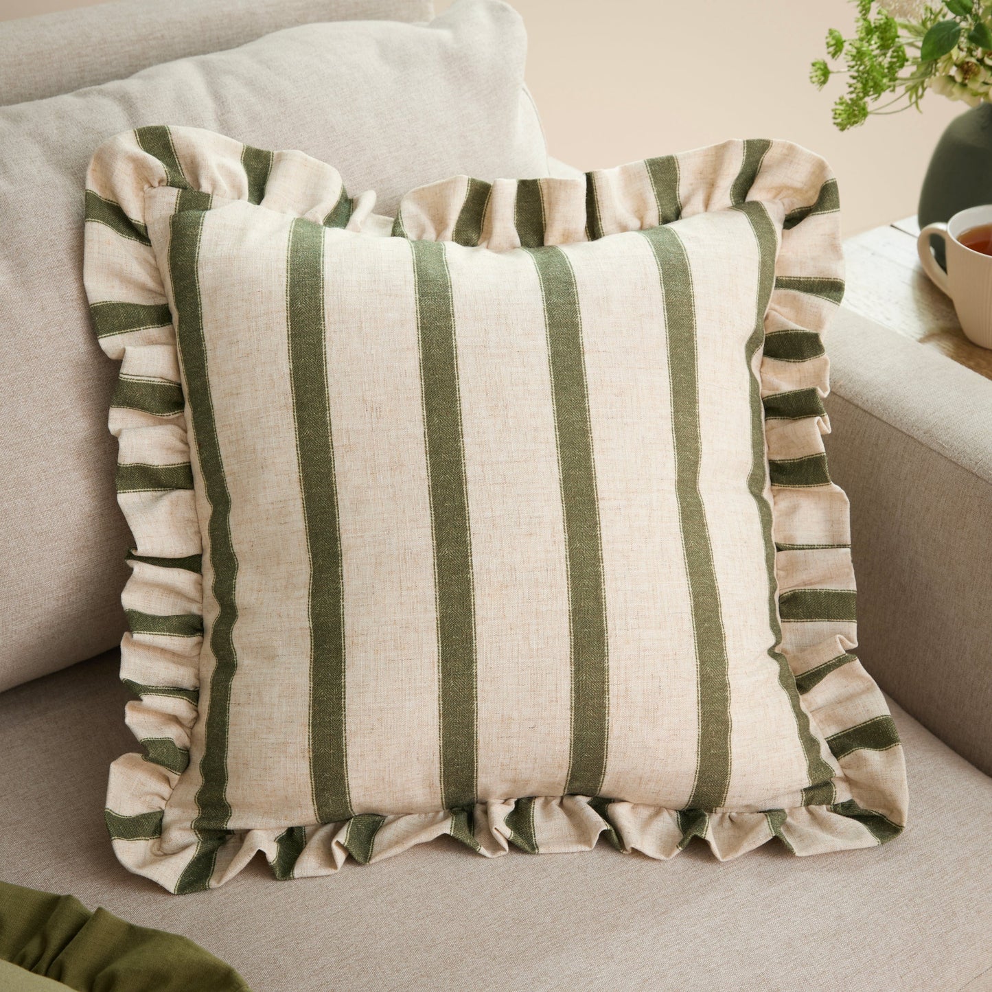 Connie Striped Ruffle Frill Square Cushion Cover - 4 Colours