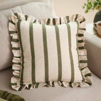 Connie Striped Ruffle Frill Square Cushion Cover - 4 Colours