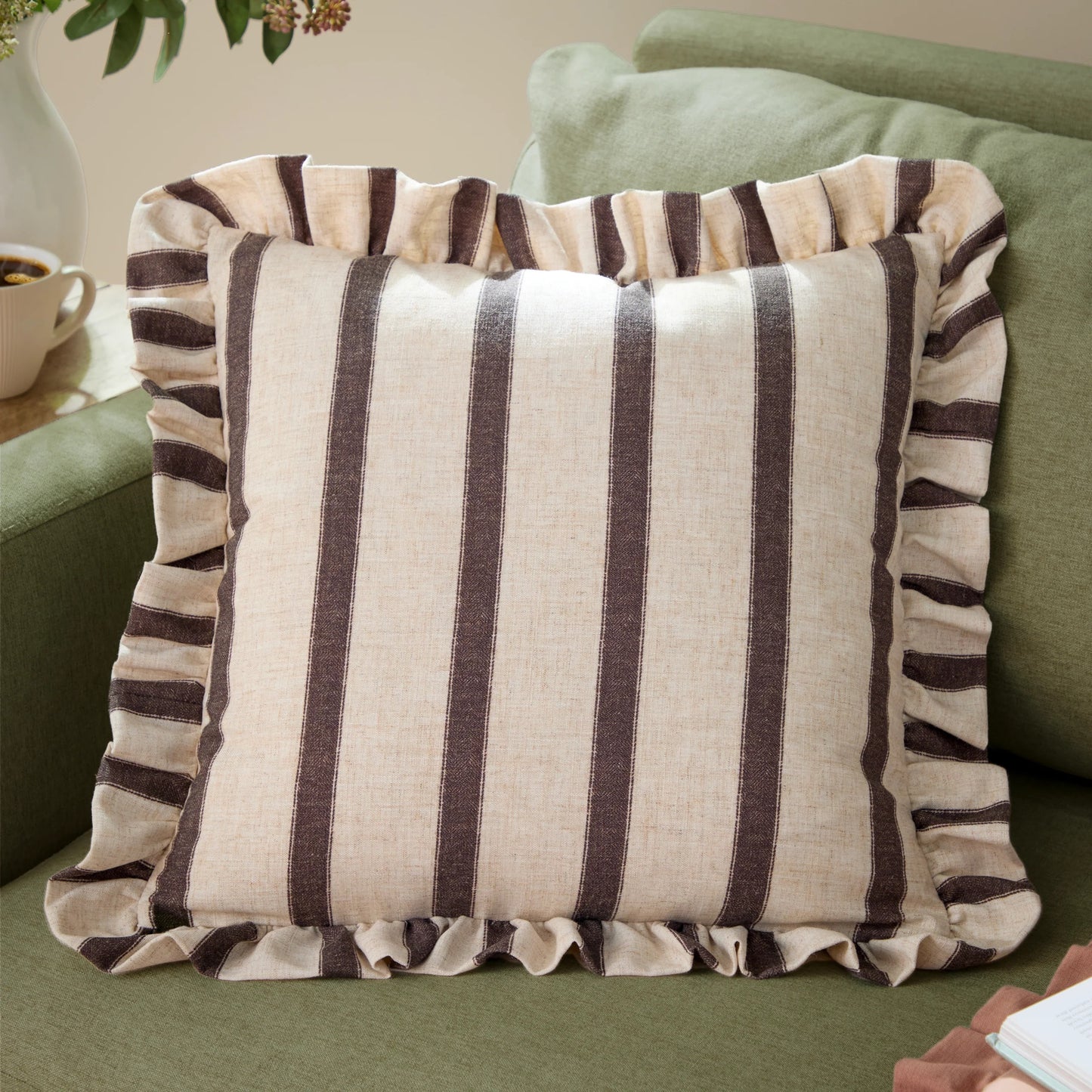 Connie Striped Ruffle Frill Square Cushion Cover - 4 Colours