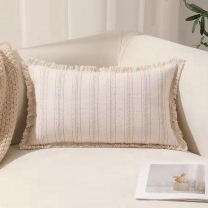 Decorative Nordic Striped Jacquard Cotton Cushion Covers With Frill Detail - 5 Colours