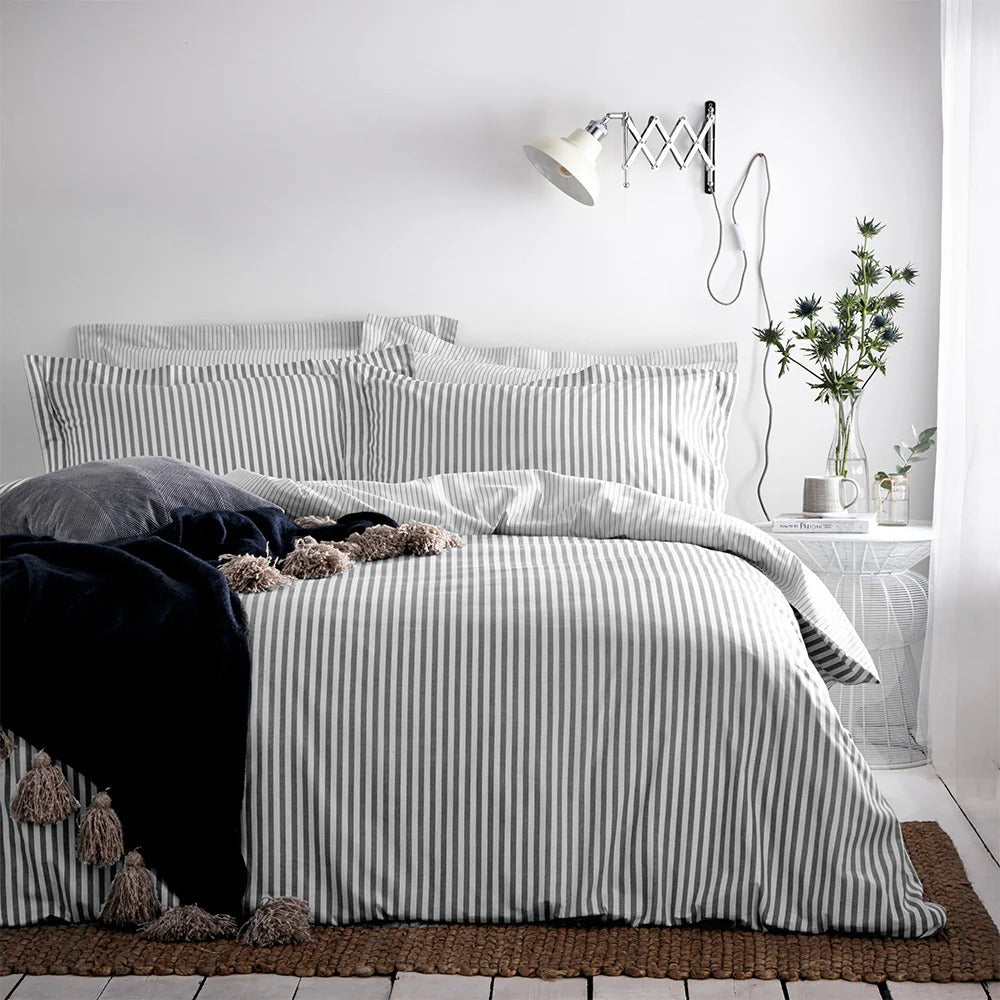 100% Cotton Reversible Stripe Duvet Cover Set - 4 Colours
