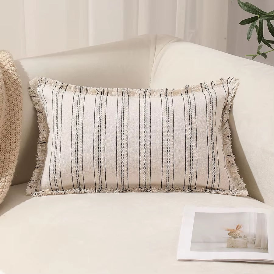 Decorative Nordic Striped Jacquard Cotton Cushion Covers With Frill Detail - 5 Colours
