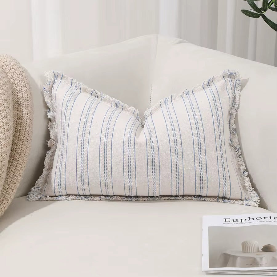 Decorative Nordic Striped Jacquard Cotton Cushion Covers With Frill Detail - 5 Colours