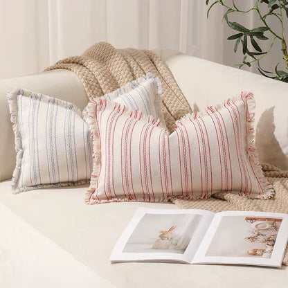 Decorative Nordic Striped Jacquard Cotton Cushion Covers With Frill Detail - 5 Colours