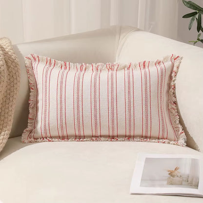 Decorative Nordic Striped Jacquard Cotton Cushion Covers With Frill Detail - 5 Colours