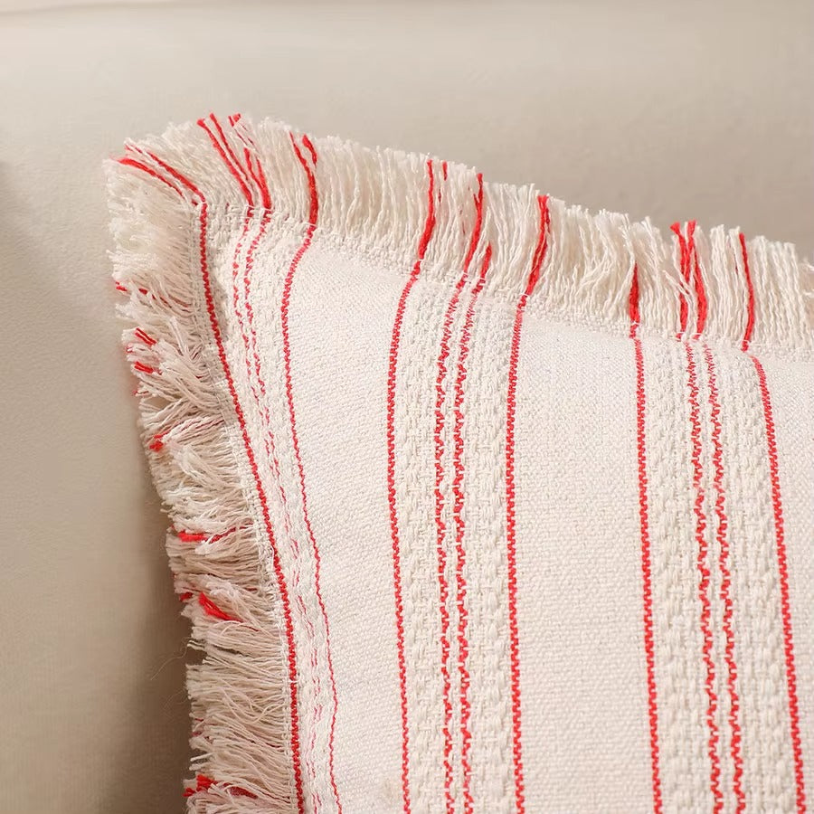 Decorative Nordic Striped Jacquard Cotton Cushion Covers With Frill Detail - 5 Colours