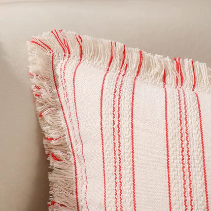 Decorative Nordic Striped Jacquard Cotton Cushion Covers With Frill Detail - 5 Colours