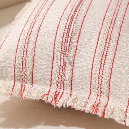 Decorative Nordic Striped Jacquard Cotton Cushion Covers With Frill Detail - 5 Colours