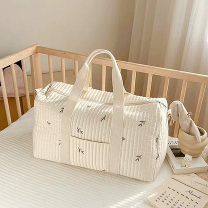 Large White Embroidery Baby Nappy Changing Washbag with Shoulder Strap - Bear, Bunny, Squirrel, Olive & Tulip