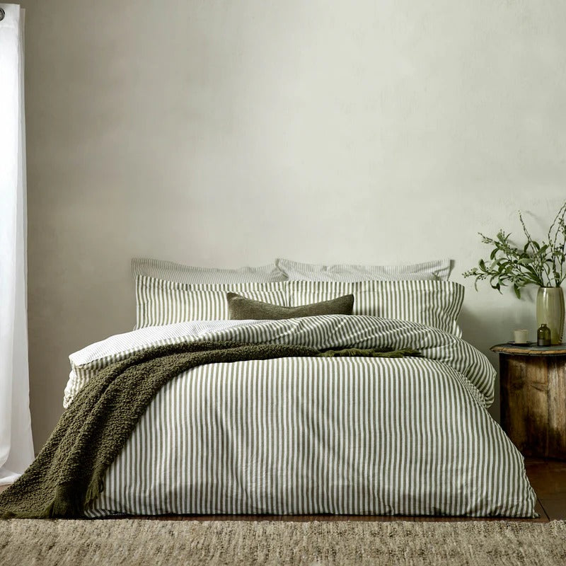 100% Cotton Reversible Stripe Duvet Cover Set - 4 Colours
