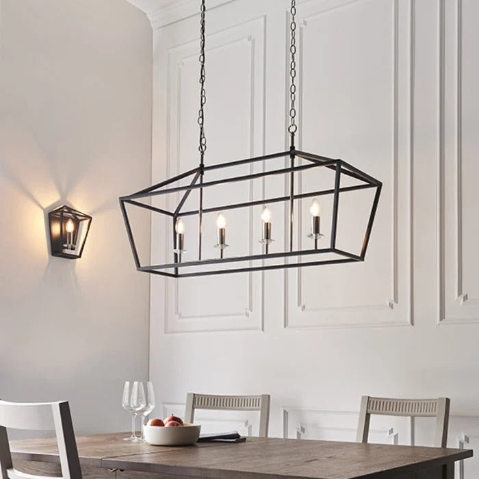 Modern Farmhouse Rectangular Kitchen Island Iron Pendant Chandelier - Gold & Black