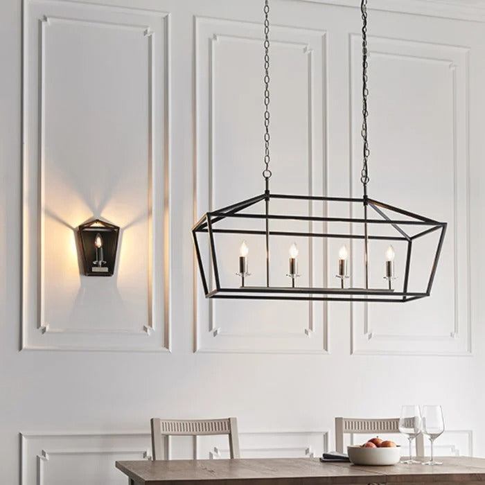 Modern Farmhouse Rectangular Kitchen Island Iron Pendant Chandelier - Gold & Black