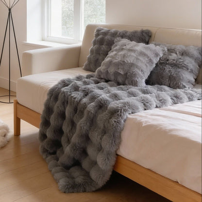 Super Soft Fluffy Luxury Rabbit Faux Fur Wave Throw - 4 Colours Grey Lilly & Lula